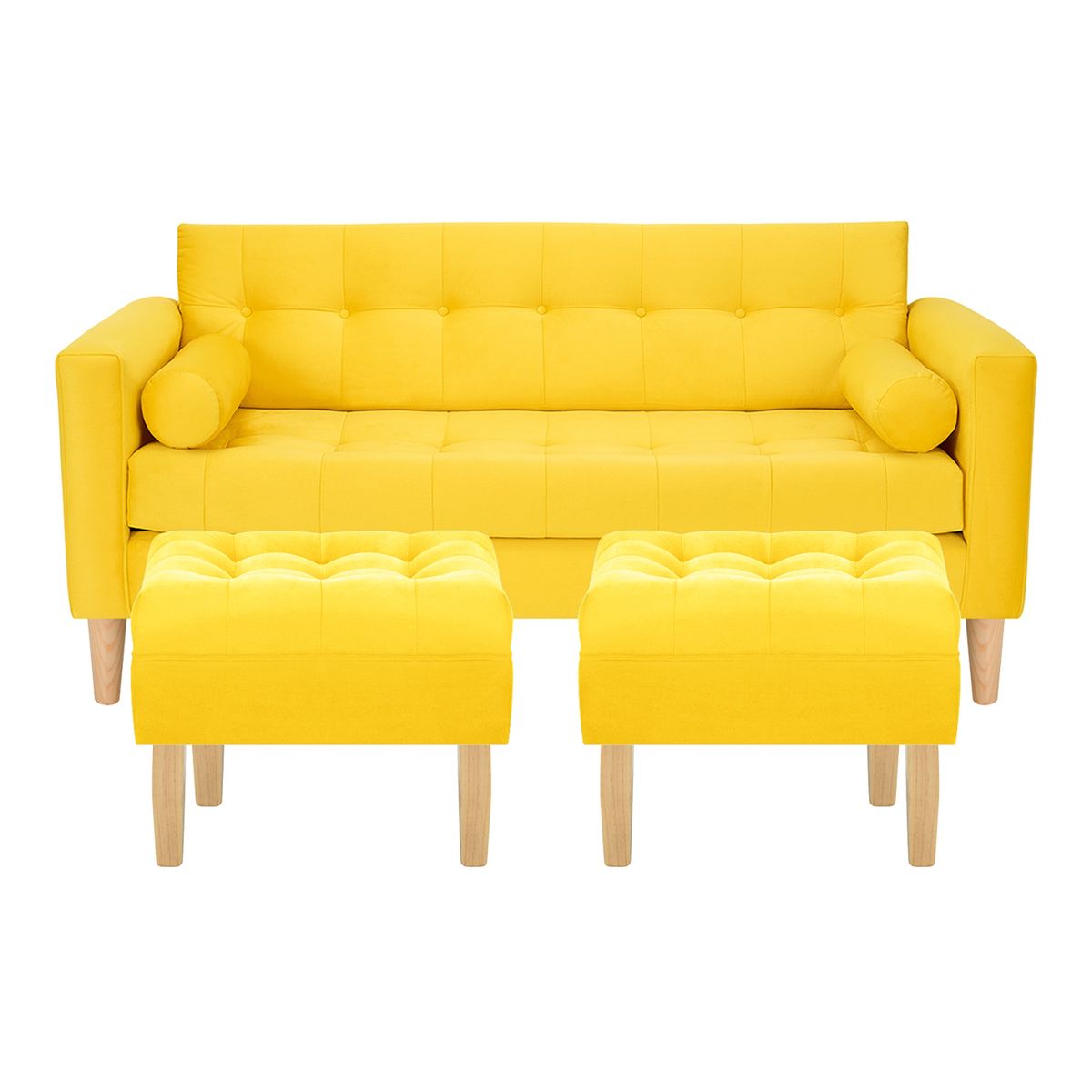 BODEVIR - Sofa Retro 3C+2 Pouf Felpa 05 Amarillo