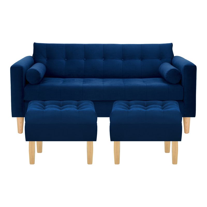 BODEVIR - Sofa Retro 3C+2 Pouf Felpa 05 Azul Marino