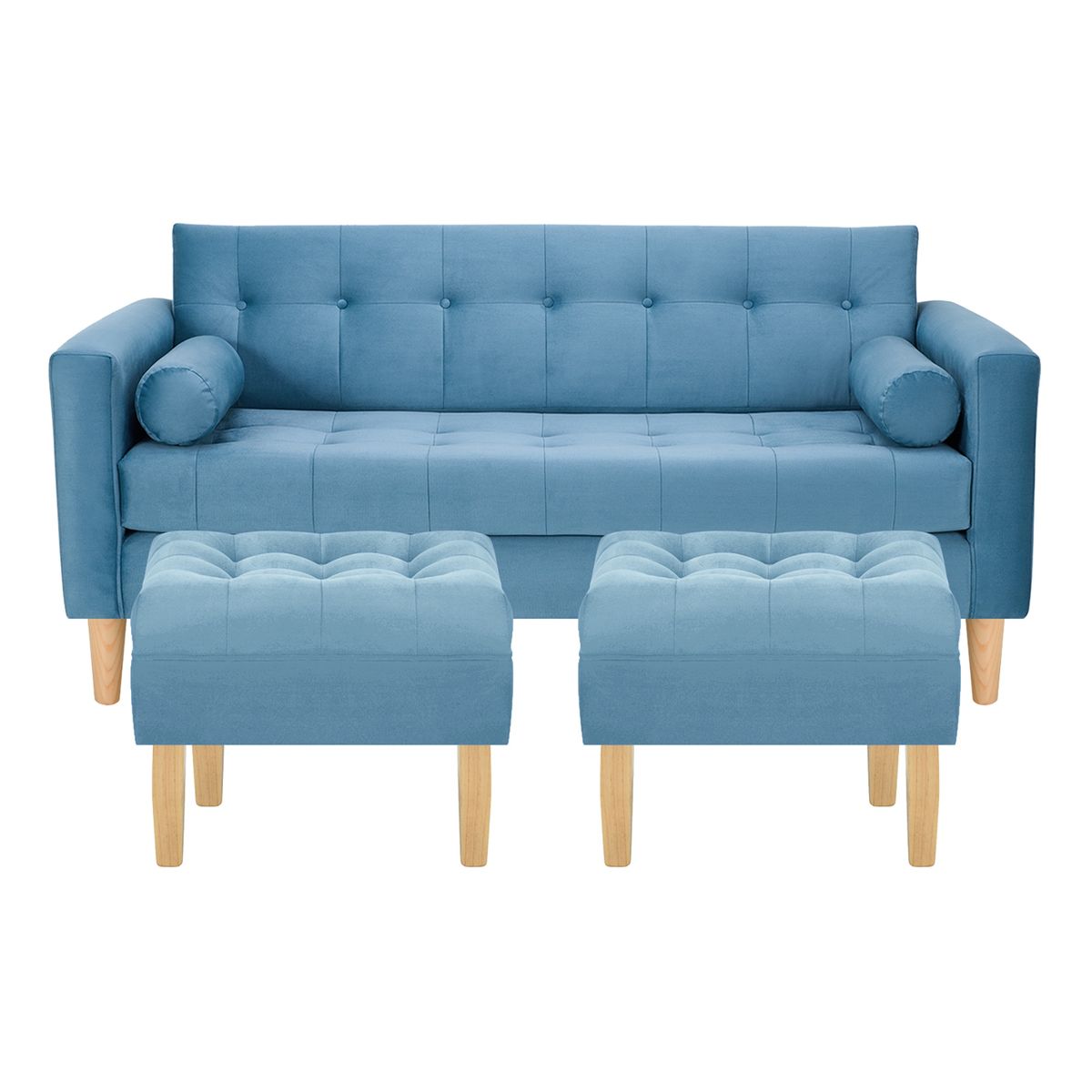BODEVIR - Sofa Retro 3C+2 Pouf Felpa 05 Azul Petroleo