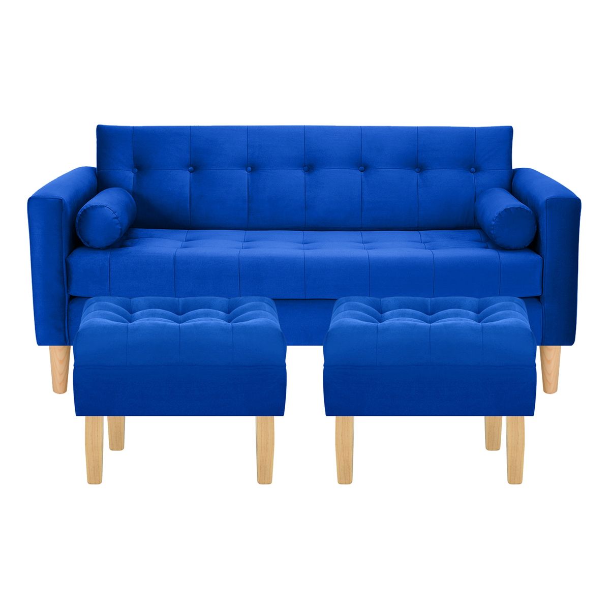 BODEVIR - Sofa Retro 3C+2 Pouf Felpa 05 Azul Rey