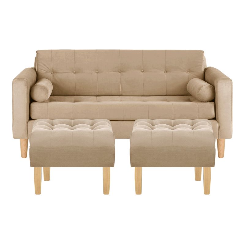 BODEVIR - Sofa Retro 3C+2 Pouf Felpa 05 Beige