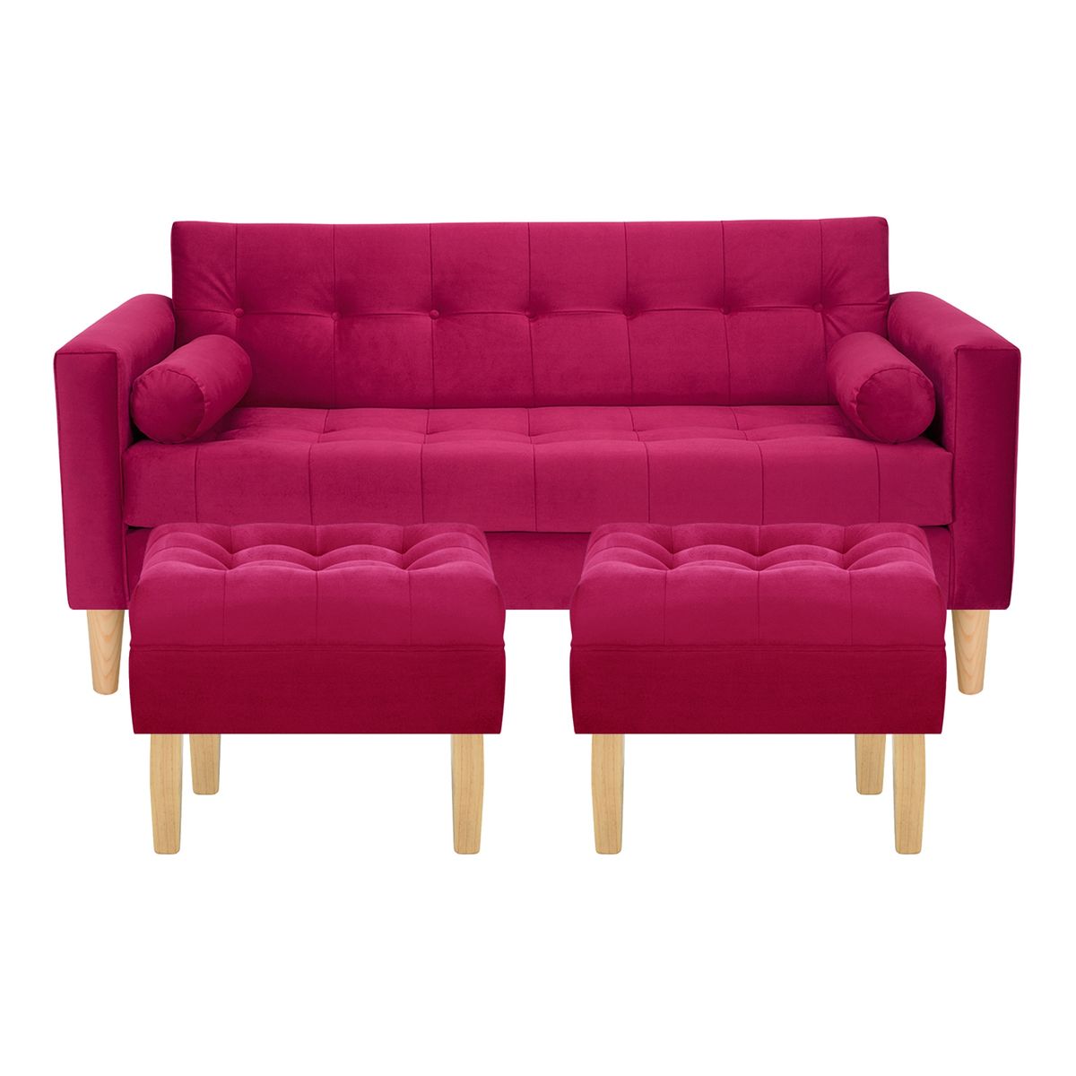 BODEVIR - Sofa Retro 3C+2 Pouf Felpa 05 Burdeo