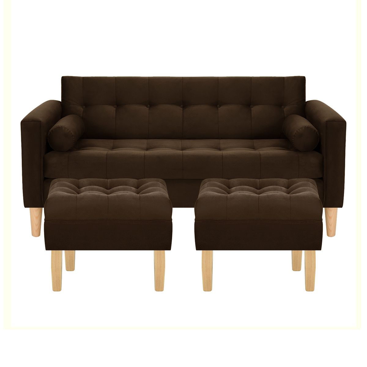 BODEVIR - Sofa Retro 3C+2 Pouf Felpa 05 Chocolate