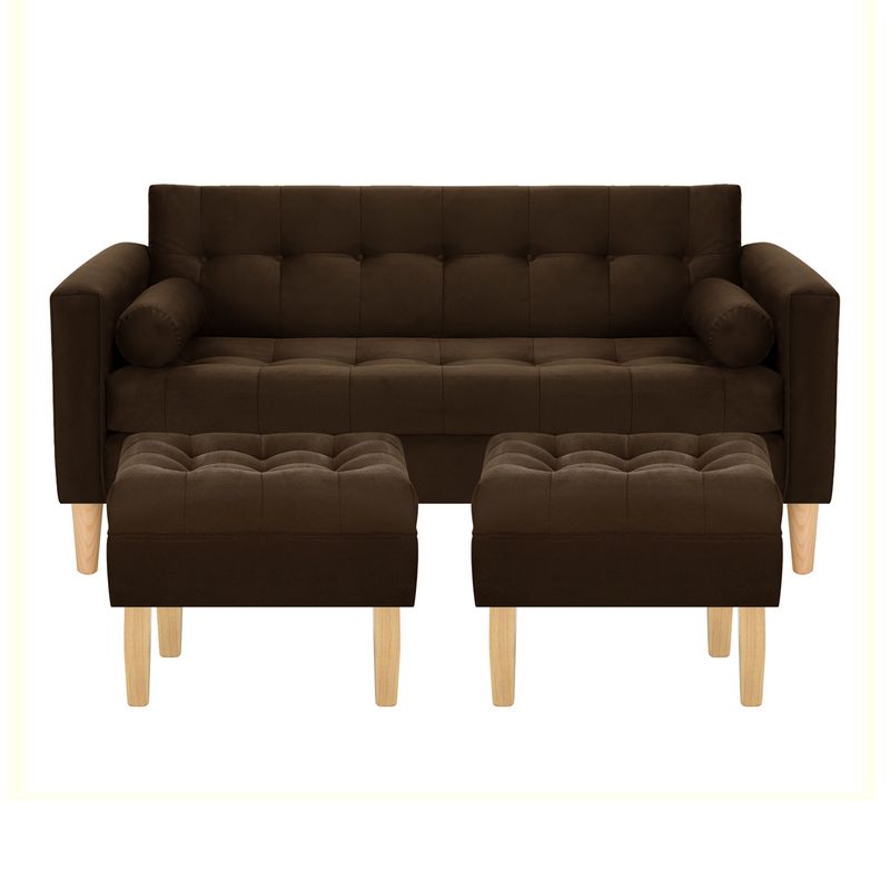 BODEVIR - Sofa Retro 3C+2 Pouf Felpa 05 Chocolate