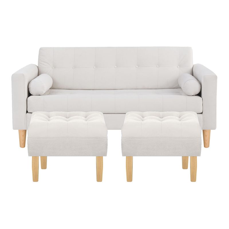 BODEVIR - Sofa Retro 3C+2 Pouf Felpa 05 Crudo