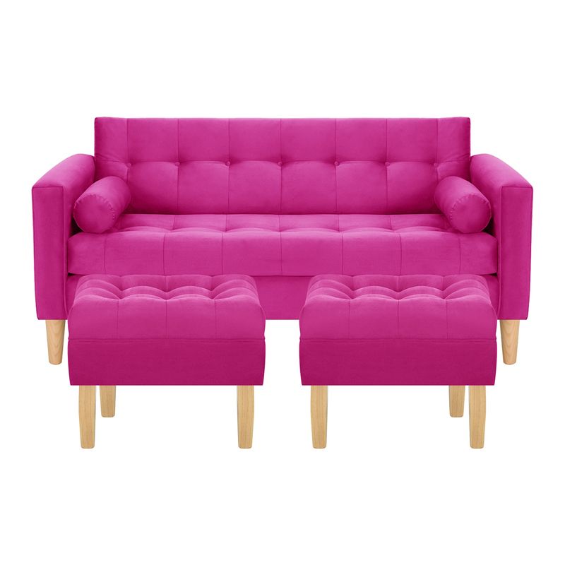 BODEVIR - Sofa Retro 3C+2 Pouf Felpa 05 Fucsia