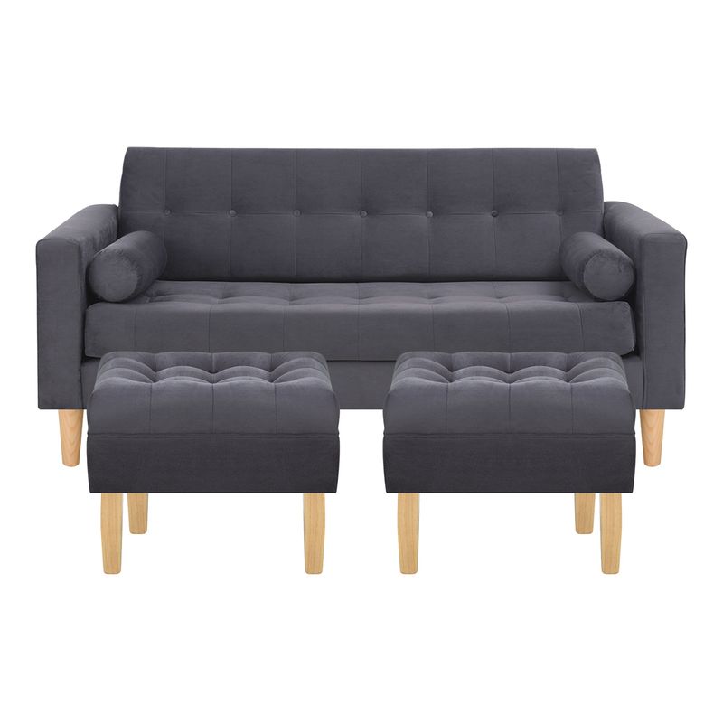 BODEVIR - Sofa Retro 3C+2 Pouf Felpa 05 Gris