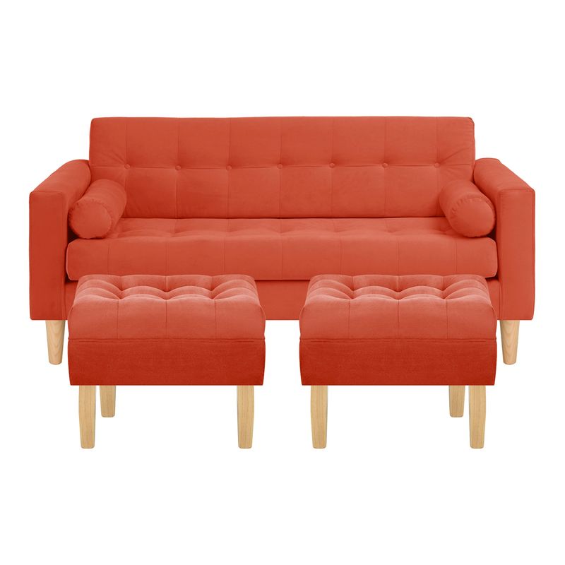 BODEVIR - Sofa Retro 3C+2 Pouf Felpa 05 Naranjo