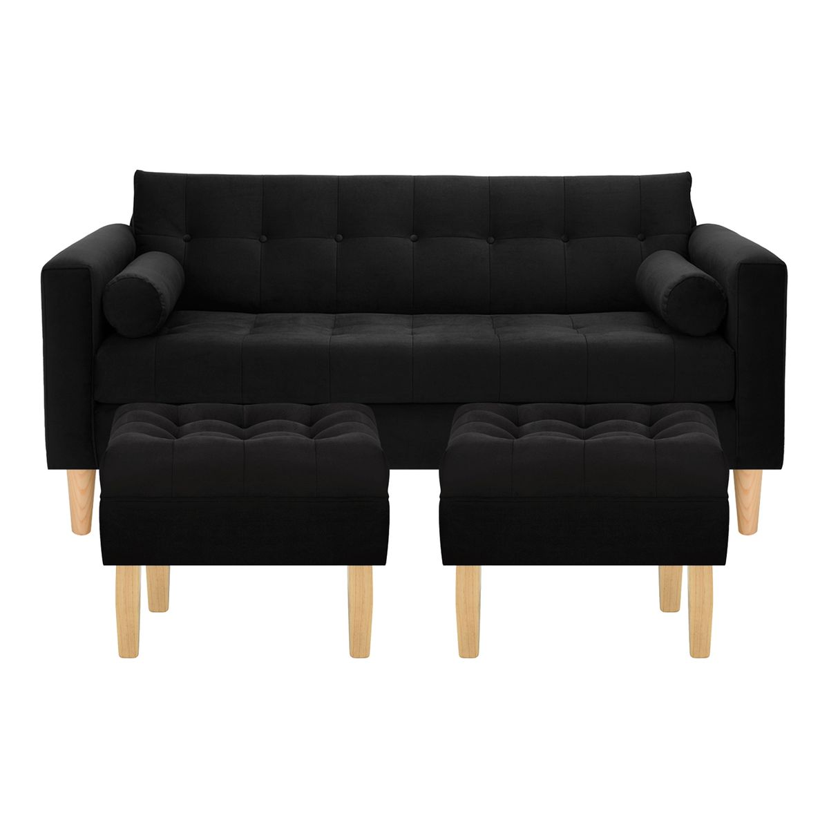 BODEVIR - Sofa Retro 3C+2 Pouf Felpa 05 Negro