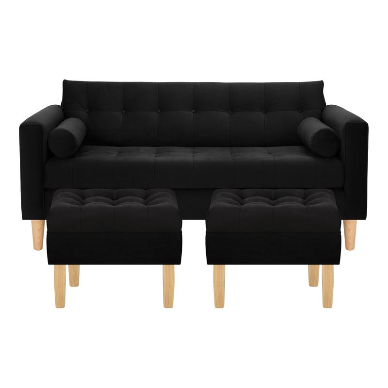 BODEVIR - Sofa Retro 3C+2 Pouf Felpa 05 Negro