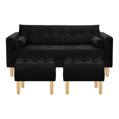 BODEVIR - Sofa Retro 3C+2 Pouf Felpa 05 Negro