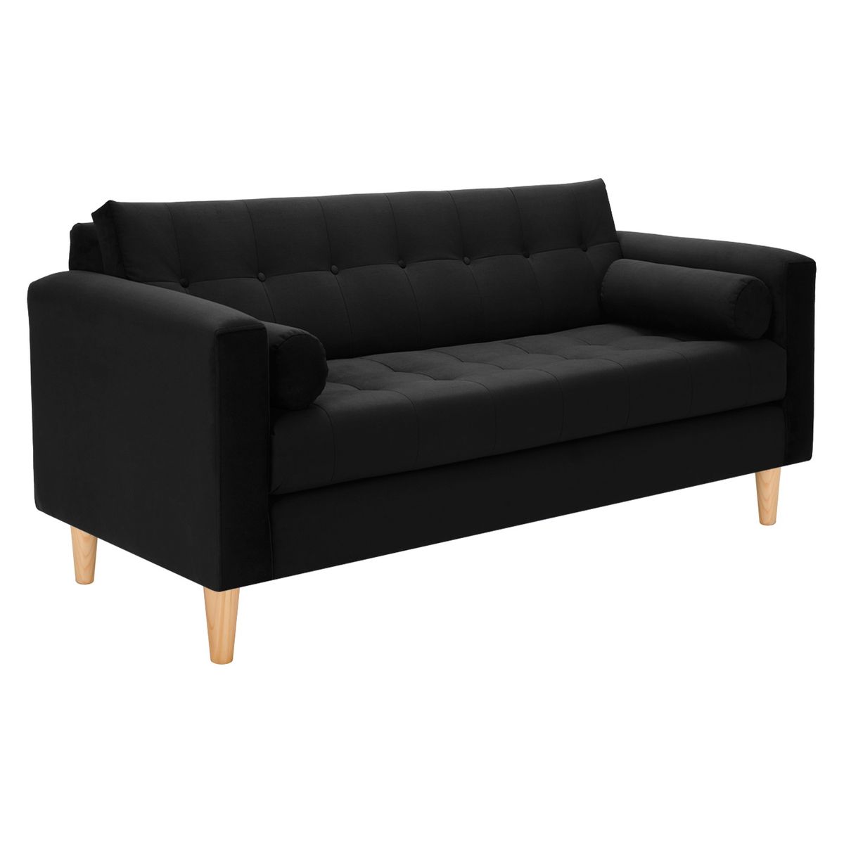 BODEVIR - Sofa Retro 3C+2 Pouf Felpa 05 Negro