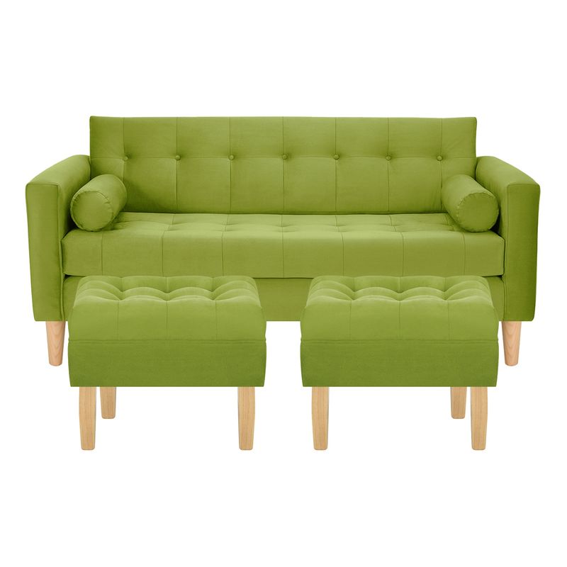 BODEVIR - Sofa Retro 3C+2 Pouf Felpa 05 Pistacho