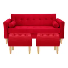 BODEVIR - Sofa Retro 3C+2 Pouf Felpa 05 Rojo