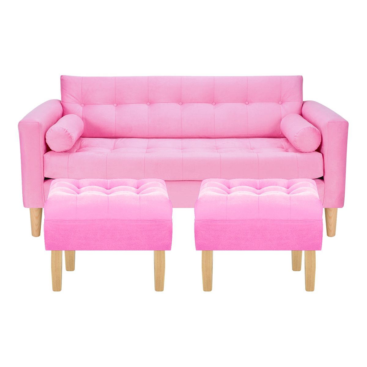 BODEVIR - Sofa Retro 3C+2 Pouf Felpa 05 Rosado