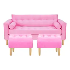 BODEVIR - Sofa Retro 3C+2 Pouf Felpa 05 Rosado