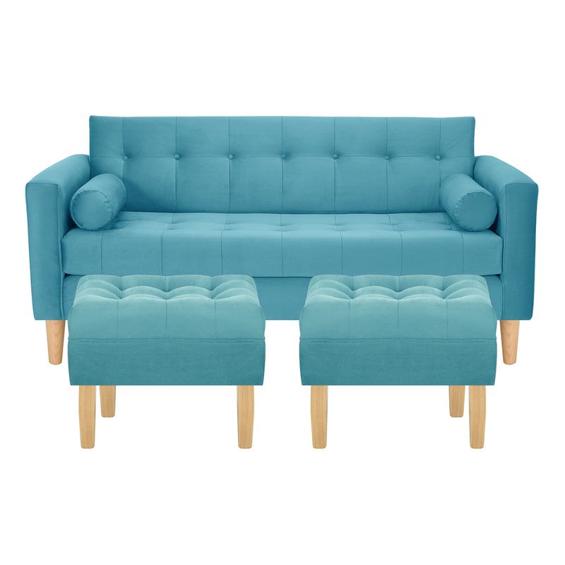 BODEVIR - Sofa Retro 3C+2 Pouf Felpa 05 Turquesa