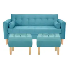 BODEVIR - Sofa Retro 3C+2 Pouf Felpa 05 Turquesa