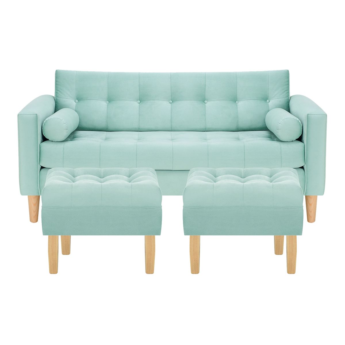 BODEVIR - Sofa Retro 3C+2 Pouf Felpa 05 Verde Agua