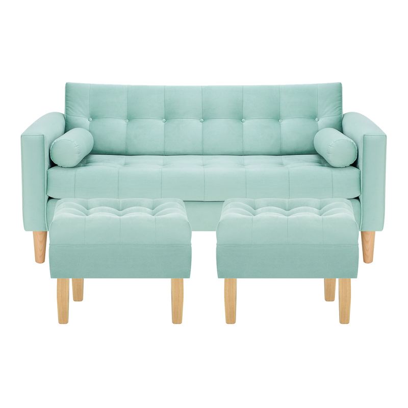 BODEVIR - Sofa Retro 3C+2 Pouf Felpa 05 Verde Agua