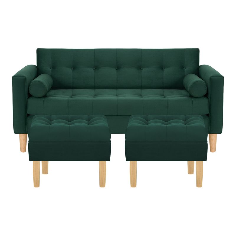 BODEVIR - Sofa Retro 3C+2 Pouf Felpa 05 Verde Botella
