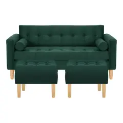 BODEVIR - Sofa Retro 3C+2 Pouf Felpa 05 Verde Botella