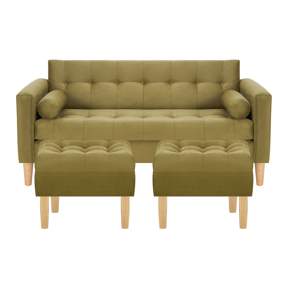 BODEVIR - Sofa Retro 3C+2 Pouf Felpa 05 Verde Musgo