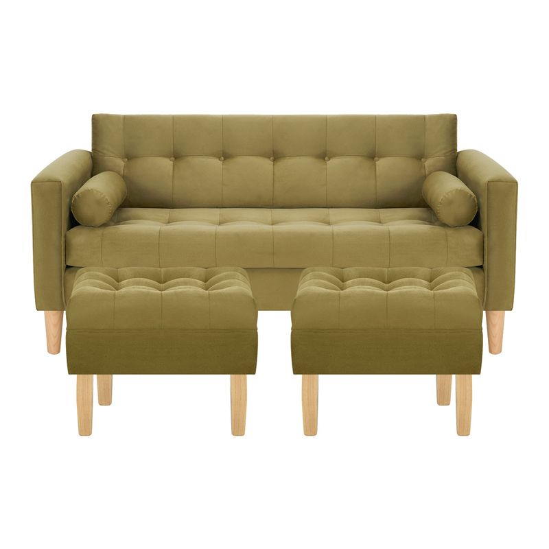 BODEVIR - Sofa Retro 3C+2 Pouf Felpa 05 Verde Musgo