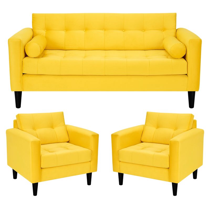 BODEVIR - Sofa Retro 3C+1+1 Felpa 00 Amarillo