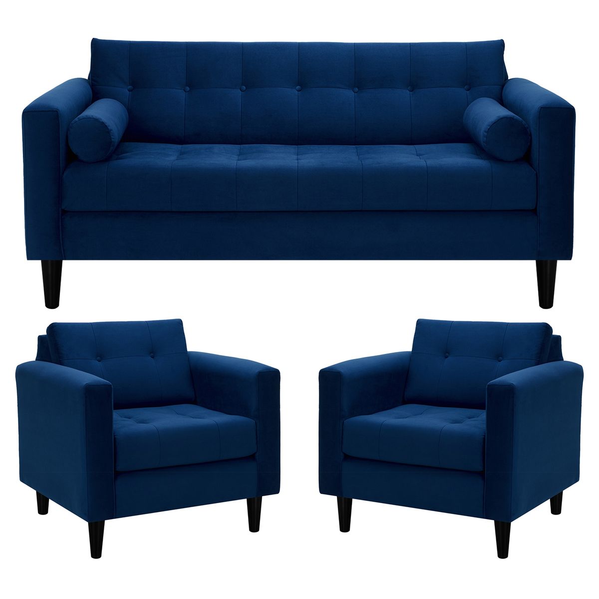 BODEVIR - Sofa Retro 3C+1+1 Felpa 00 Azul Marino