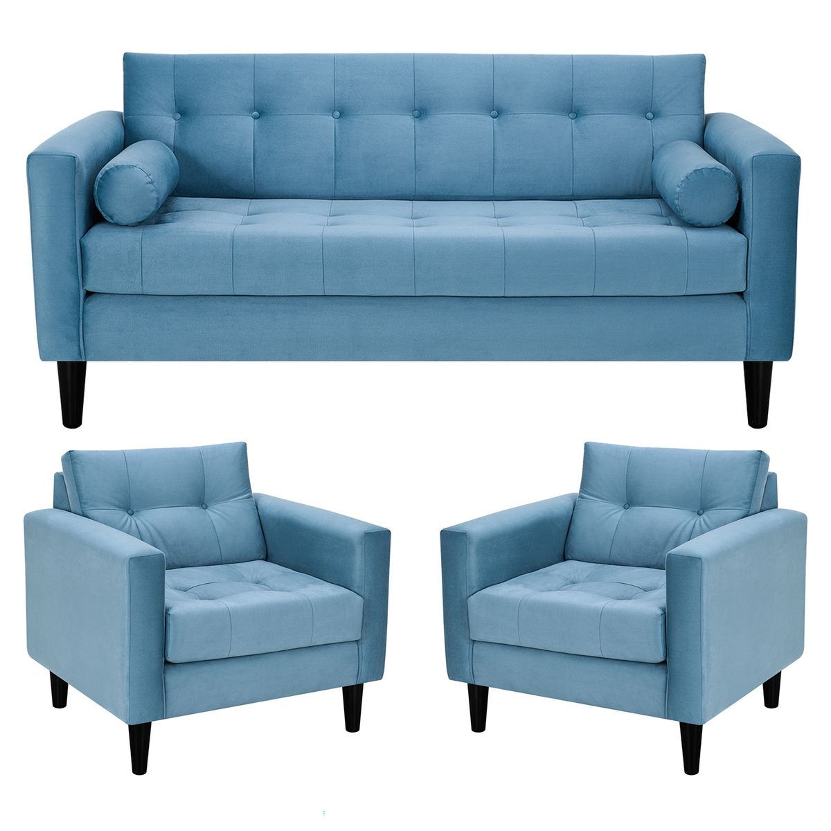 BODEVIR - Sofa Retro 3C+1+1 Felpa 00 Azul Petroleo