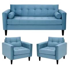 BODEVIR - Sofa Retro 3C+1+1 Felpa 00 Azul Petroleo