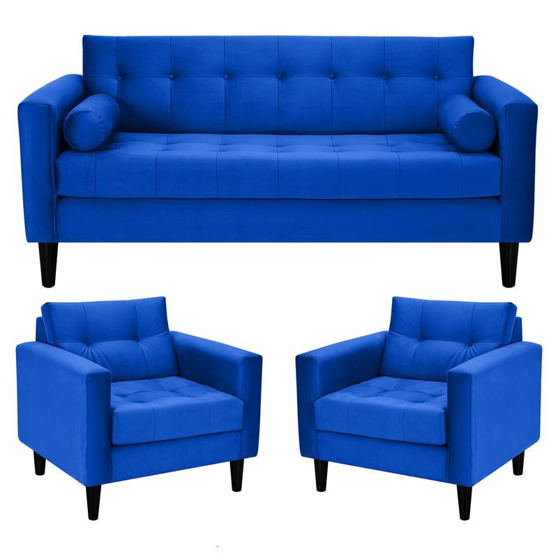BODEVIR - Sofa Retro 3C+1+1 Felpa 00 Azul Rey
