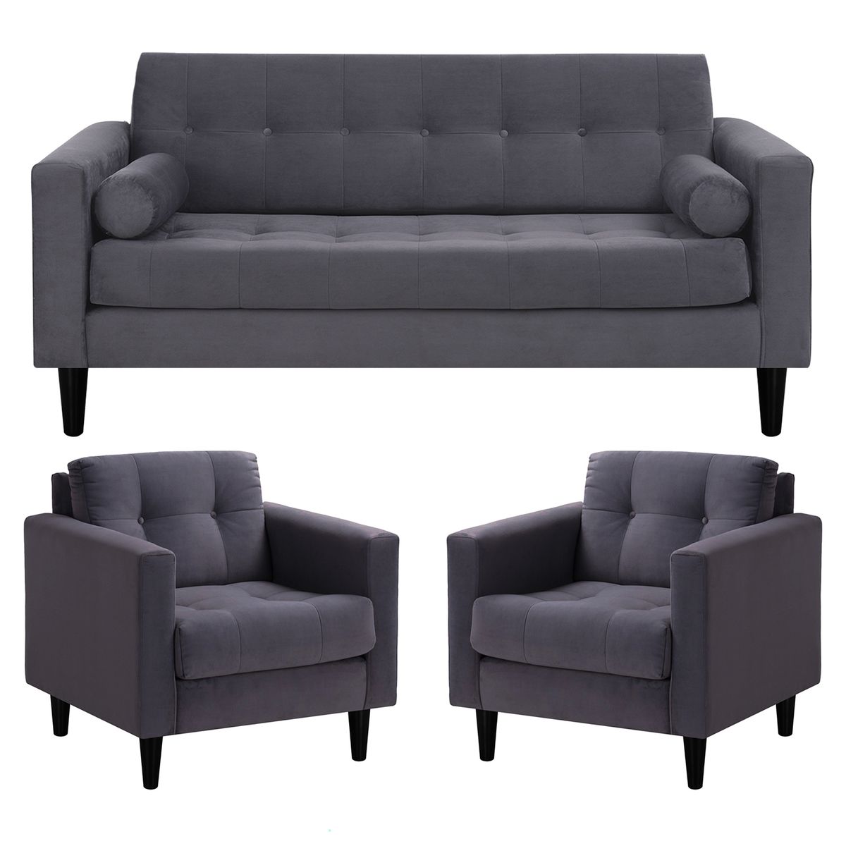 BODEVIR - Sofa Retro 3C+1+1 Felpa 00 Gris