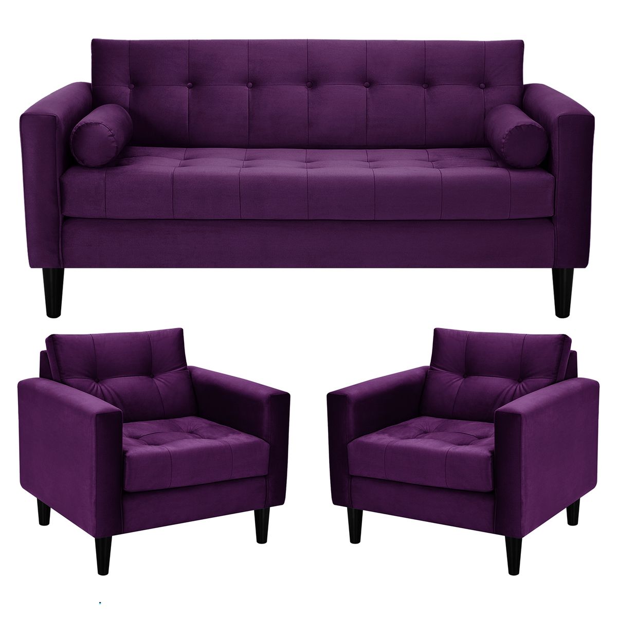BODEVIR - Sofa Retro 3C+1+1 Felpa 00 Morado