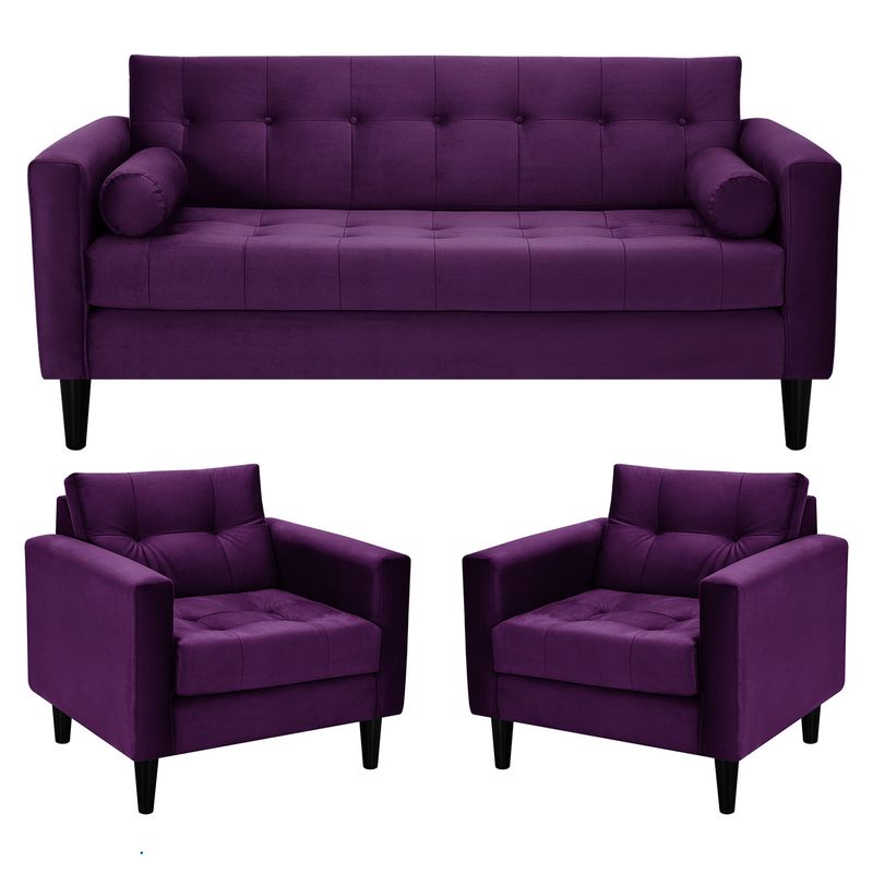 BODEVIR - Sofa Retro 3C+1+1 Felpa 00 Morado