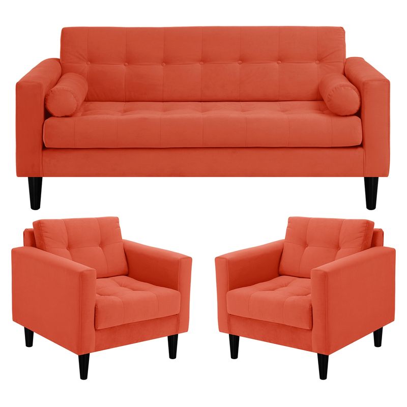 BODEVIR - Sofa Retro 3C+1+1 Felpa 00 Naranja