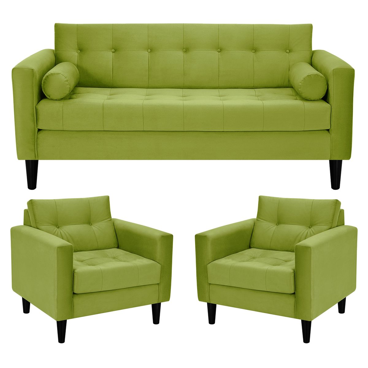 BODEVIR - Sofa Retro 3C+1+1 Felpa 00 Pistacho