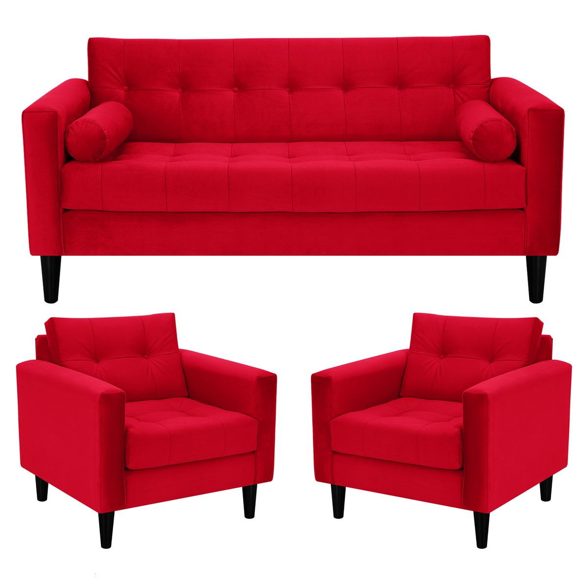 BODEVIR - Sofa Retro 3C+1+1 Felpa 00 Rojo