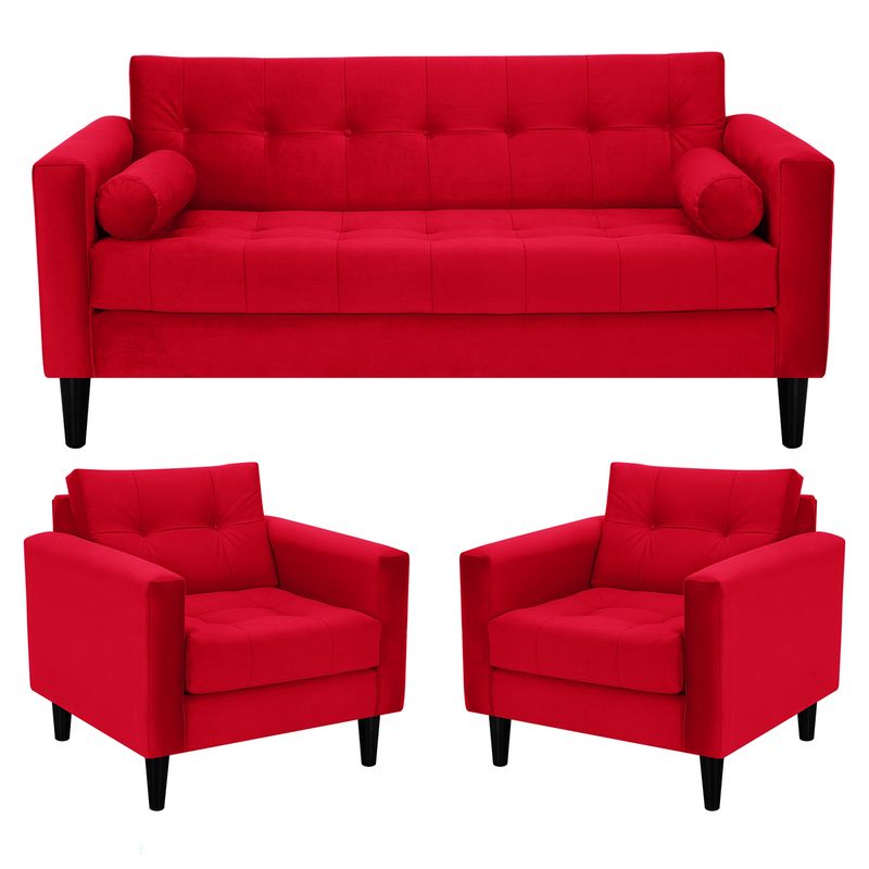 BODEVIR - Sofa Retro 3C+1+1 Felpa 00 Rojo