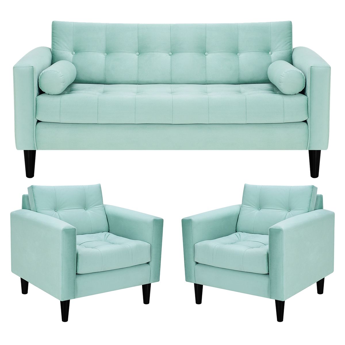 BODEVIR - Sofa Retro 3C+1+1 Felpa 00 Verde Agua