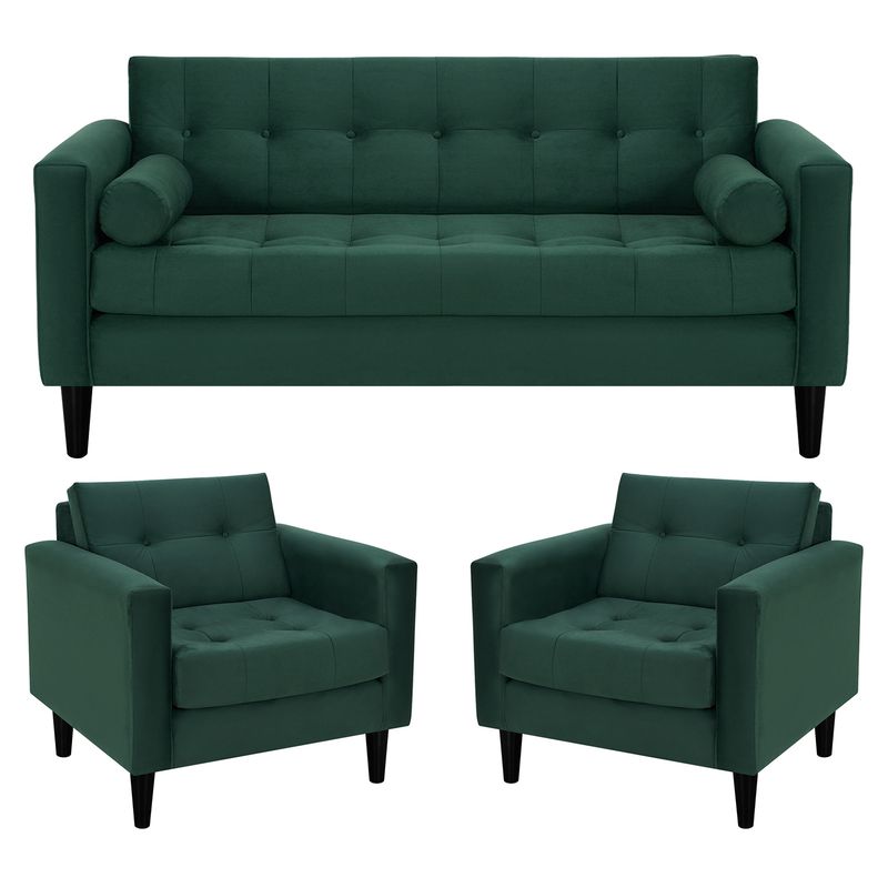BODEVIR - Sofa Retro 3C+1+1 Felpa 00 Verde Botella