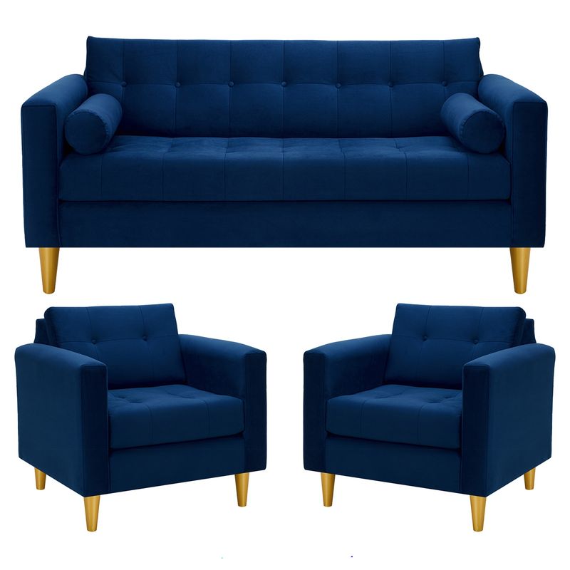 BODEVIR - Sofa Retro 3C+1+1 Felpa 01 Azul Marino