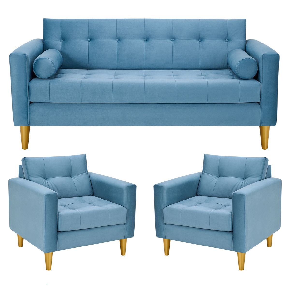 BODEVIR - Sofa Retro 3C+1+1 Felpa 01 Azul Petroleo