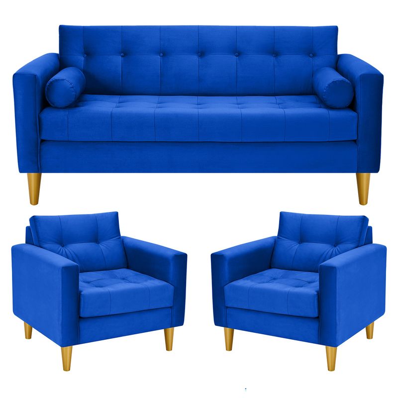 BODEVIR - Sofa Retro 3C+1+1 Felpa 01 Azul Rey
