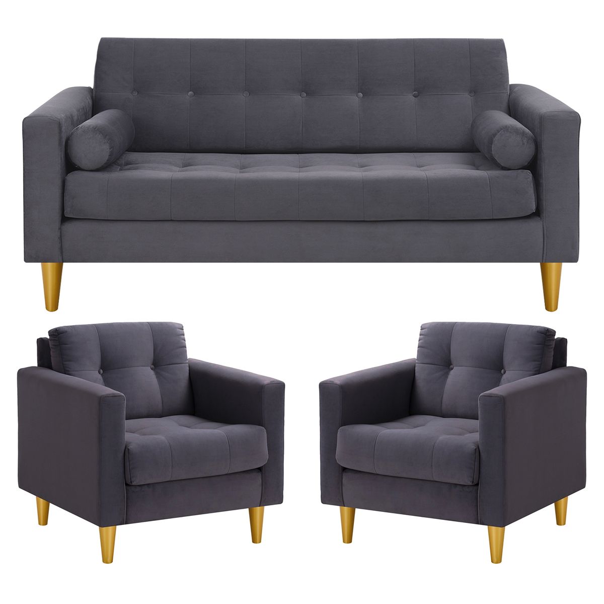 BODEVIR - Sofa Retro 3C+1+1 Felpa 01 Gris