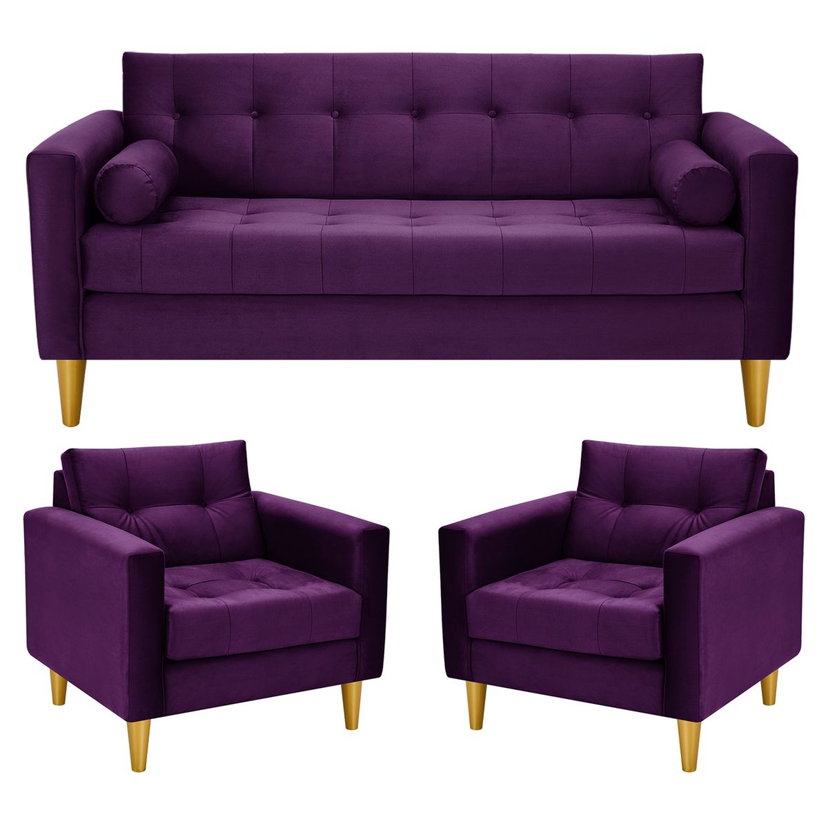 BODEVIR - Sofa Retro 3C+1+1 Felpa 01 Morado