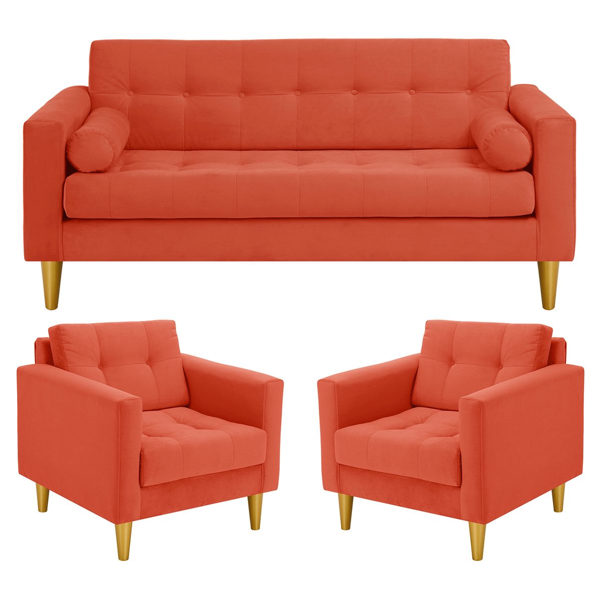BODEVIR - Sofa Retro 3C+1+1 Felpa 01 Naranja