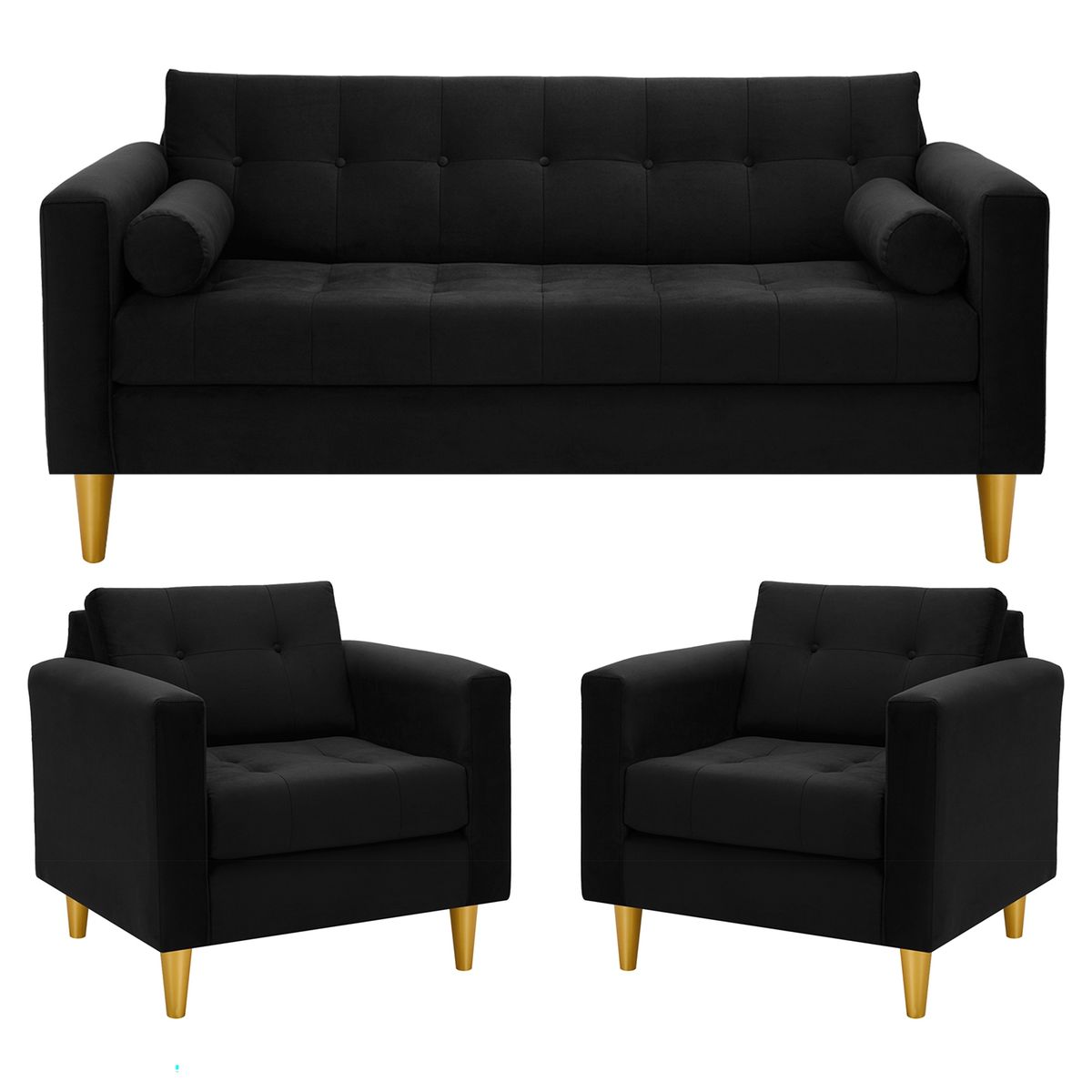 BODEVIR - Sofa Retro 3C+1+1 Felpa 01 Negro