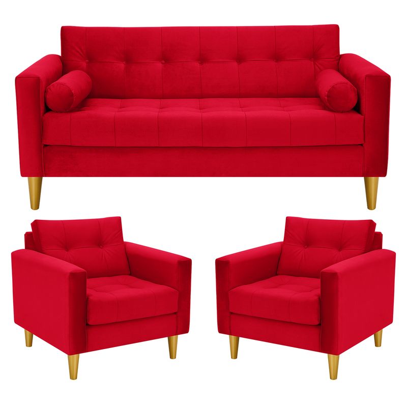 BODEVIR - Sofa Retro 3C+1+1 Felpa 01 Rojo